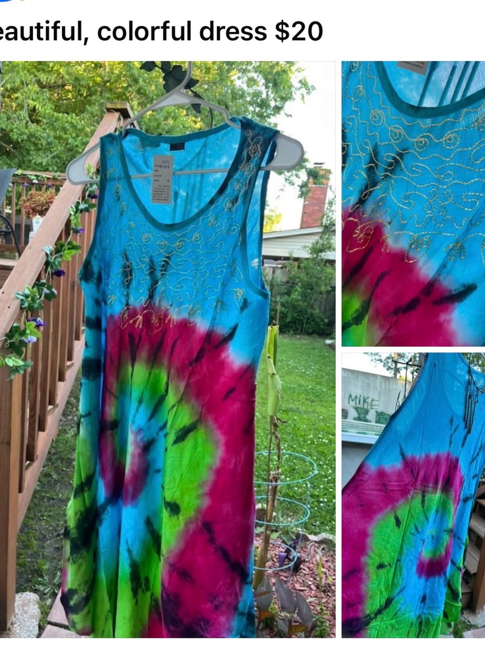 Tie-Dye Sleeveless  Dress with Gold Swirl Detail